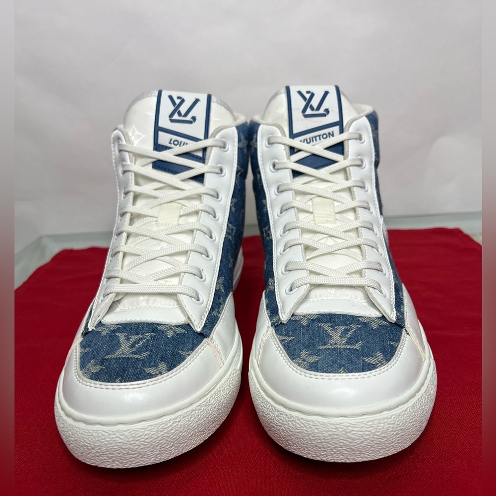 Louis Vuitton Charlie Trainer Sneaker Denim Blue White High Top Original LV - Picture 2 of 12